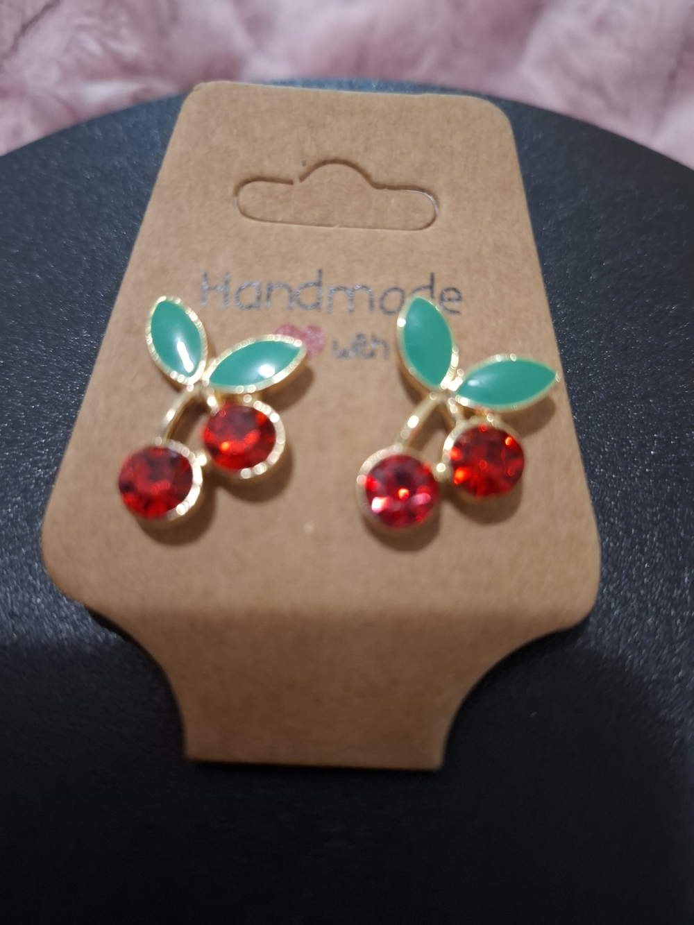 Green and Red Cherry Stud Earrings